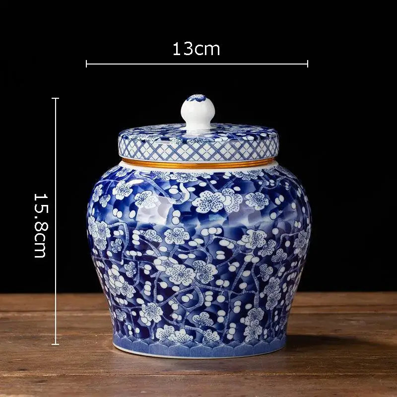 Hand-painted floral white porcelain tea canister kitchen storage jar
