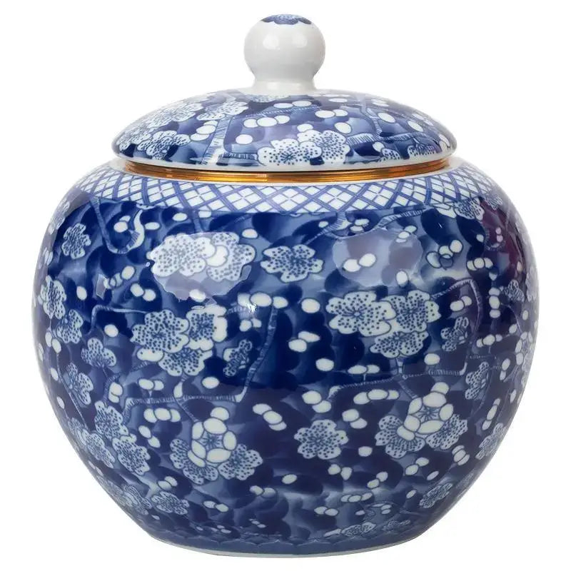 Hand-painted floral white porcelain tea canister kitchen storage jar