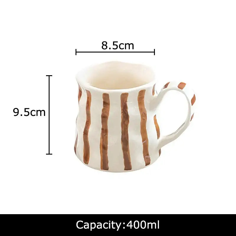 Hand-painted green & brown colorful stripes porcelain mugs kitchen set