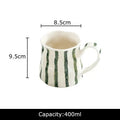 Hand-painted green & brown colorful stripes porcelain mugs kitchen set