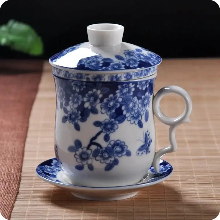Hand painted lotus white porcelain tea cup with filter dining room