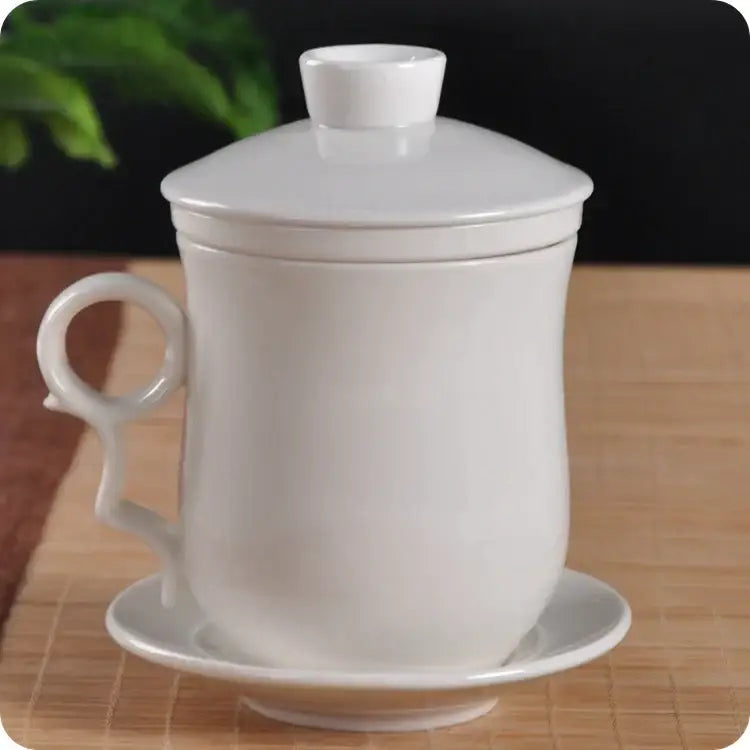 Hand painted lotus white porcelain tea cup with filter dining room