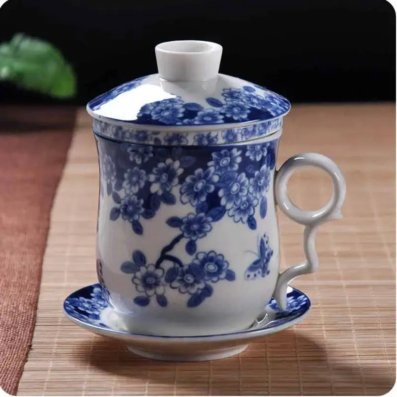 Hand painted lotus white porcelain tea cup with filter dining room