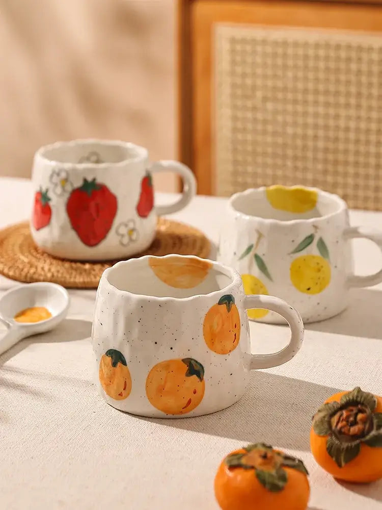 Hand-painted strawberry cartoon fruit ceramic mug kitchen tea cup