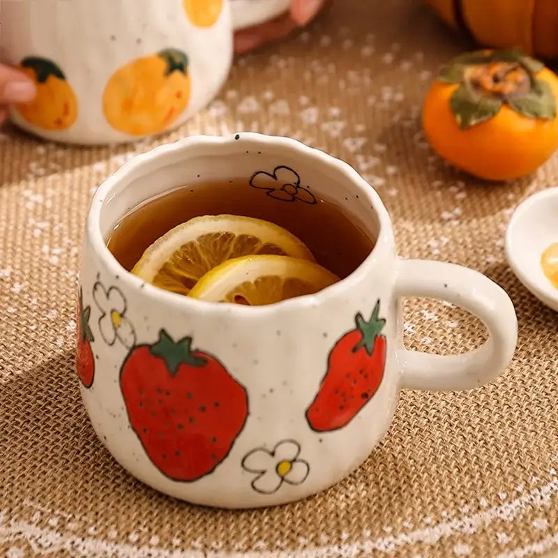 Hand-painted strawberry cartoon fruit ceramic mug kitchen tea cup