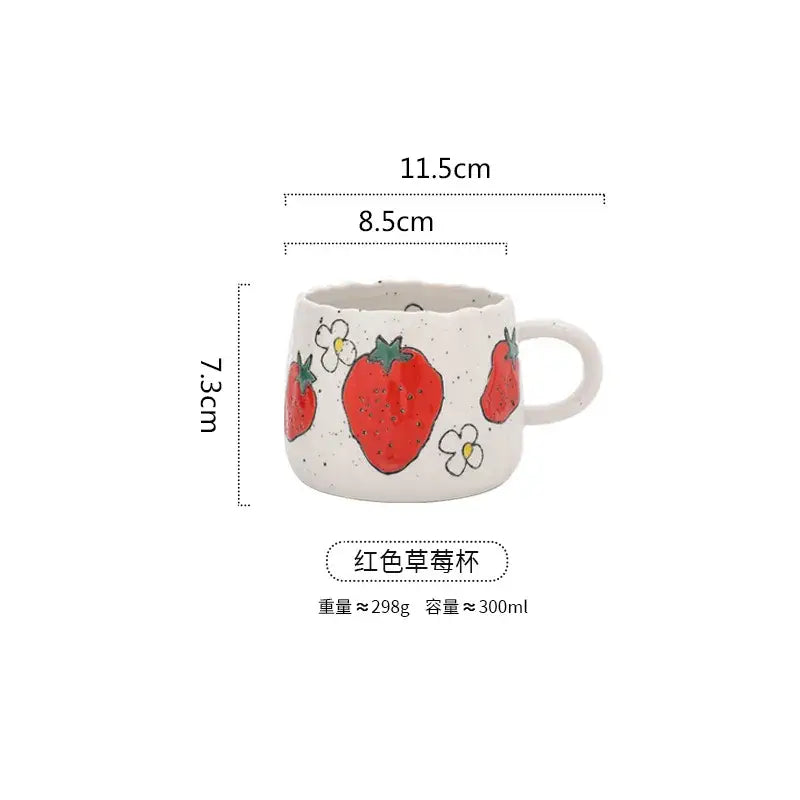 Hand-painted strawberry cartoon fruit ceramic mug kitchen tea cup
