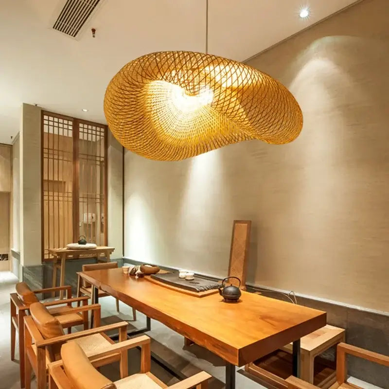 Handmade golden brown bamboo wave pendant lights for dining room