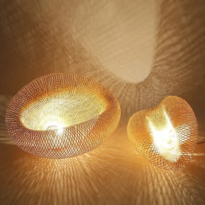 Handmade golden brown bamboo wave pendant lights for dining room