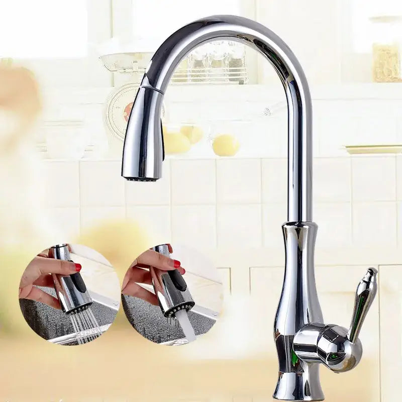 High arch gold brass kitchen faucet with pull out sprayer