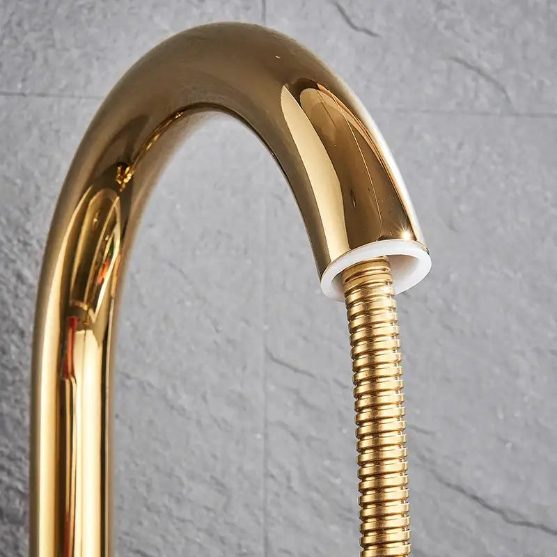 High arch gold brass kitchen faucet with pull out sprayer
