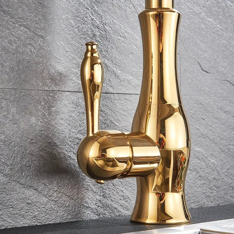 High arch gold brass kitchen faucet with pull out sprayer