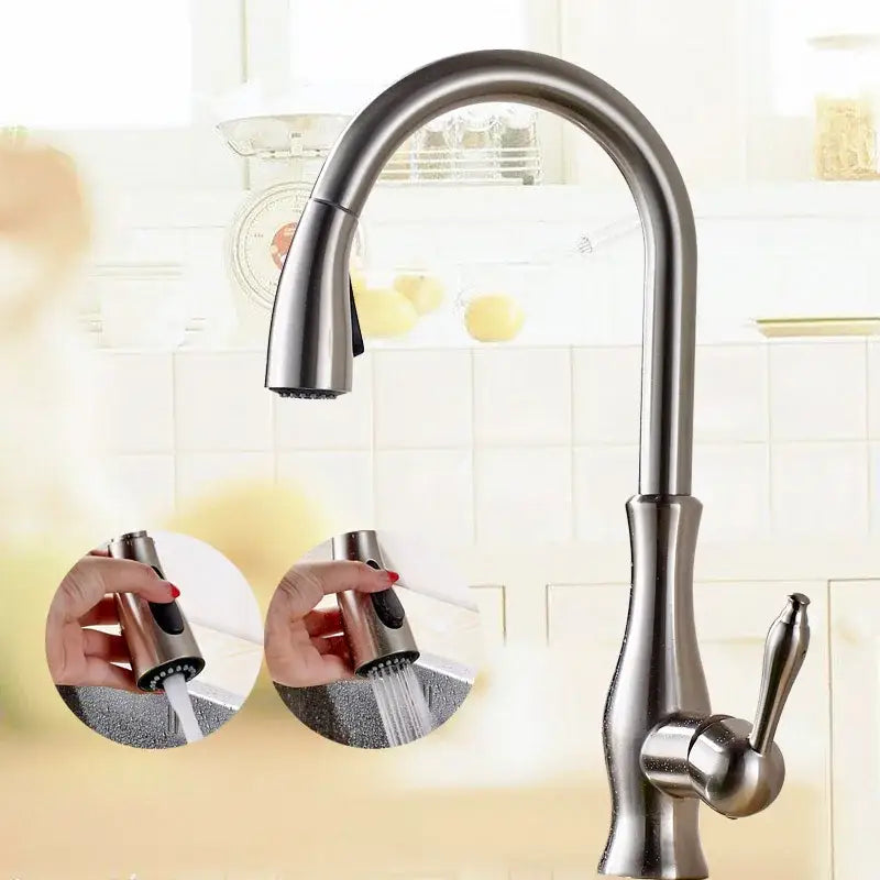 High arch gold brass kitchen faucet with pull out sprayer