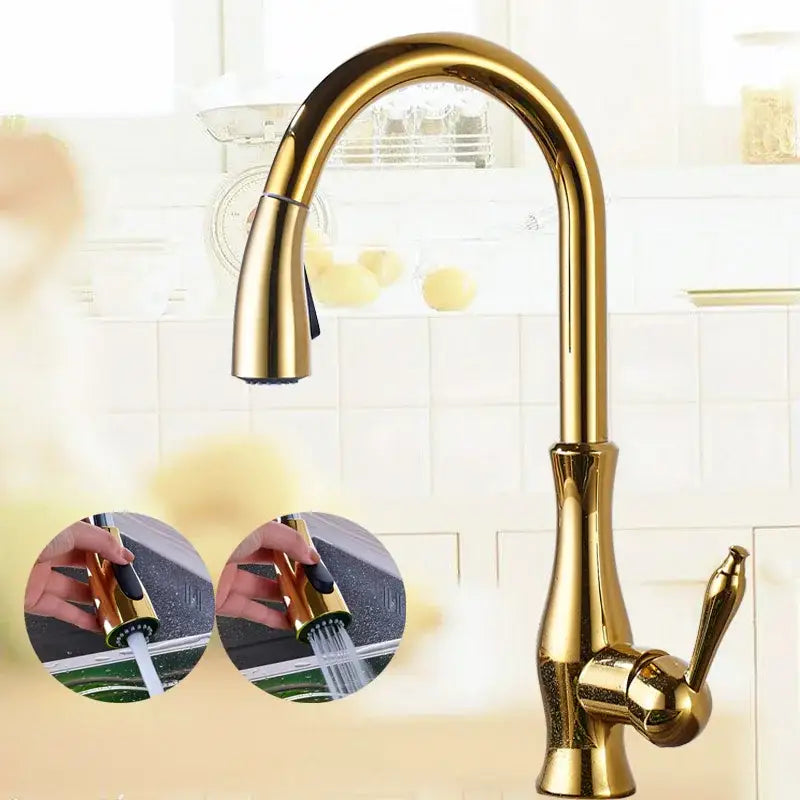 High arch gold brass kitchen faucet with pull out sprayer