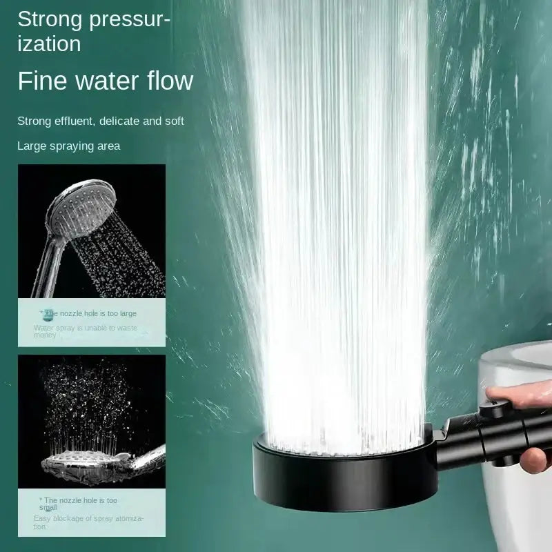 High pressure black round shower head bathroom one key switch