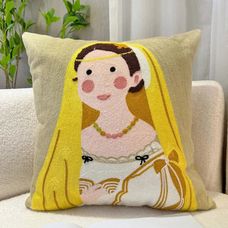 Historical cartoon oil painting embroidery throw pillow living room