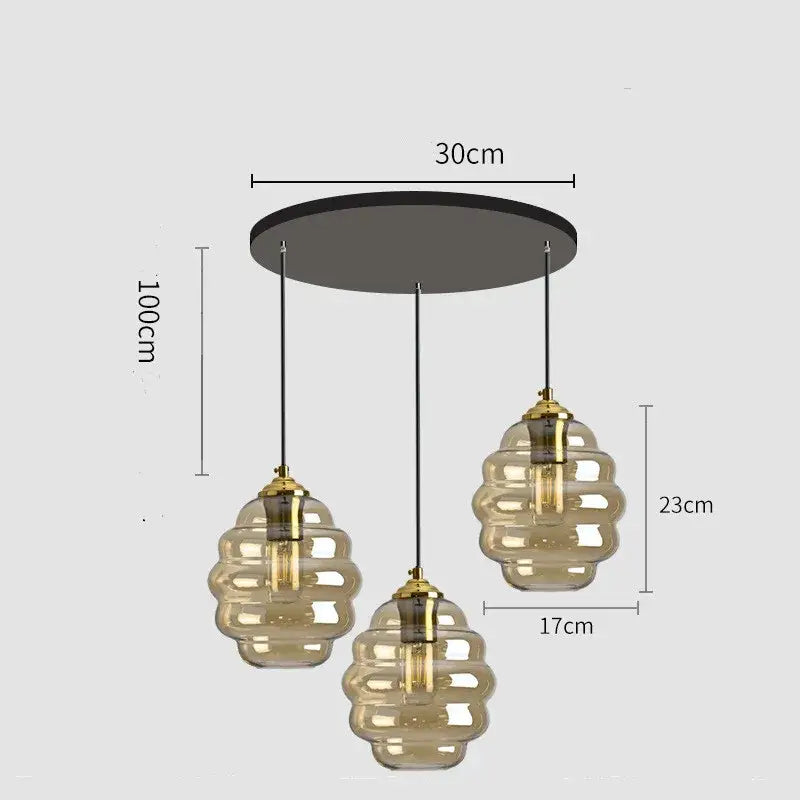 Honeycomb amber blue and gray glass pendant light for kitchen dining