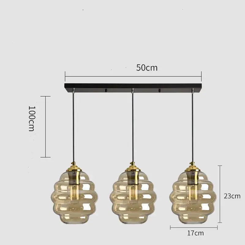 Honeycomb amber blue and gray glass pendant light for kitchen dining