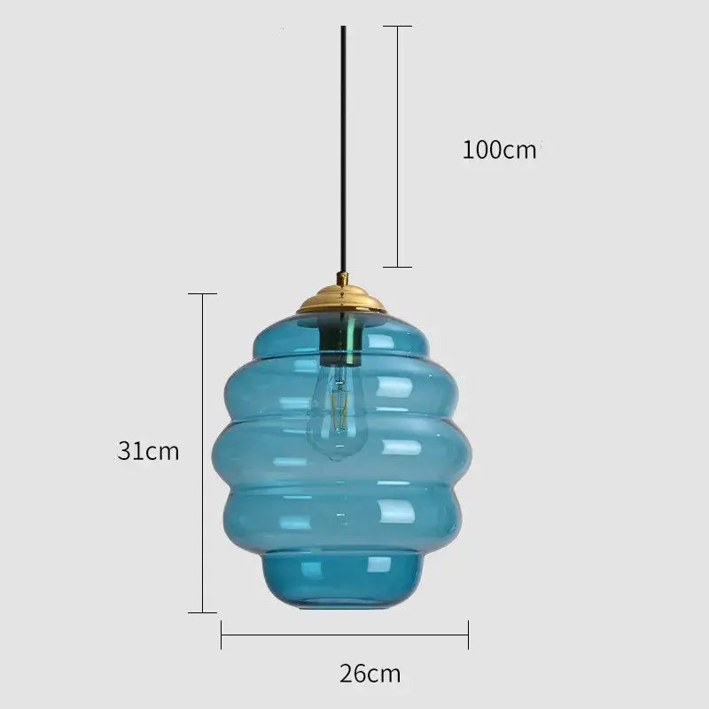Honeycomb amber blue and gray glass pendant light for kitchen dining