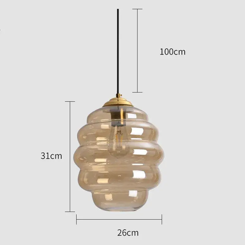 Honeycomb amber blue and gray glass pendant light for kitchen dining