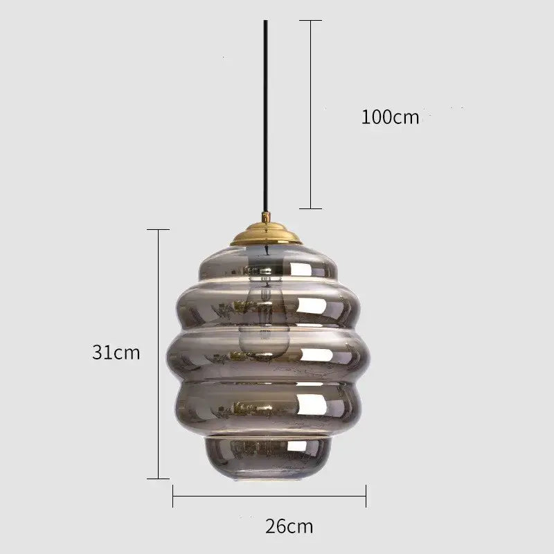 Honeycomb amber blue and gray glass pendant light for kitchen dining