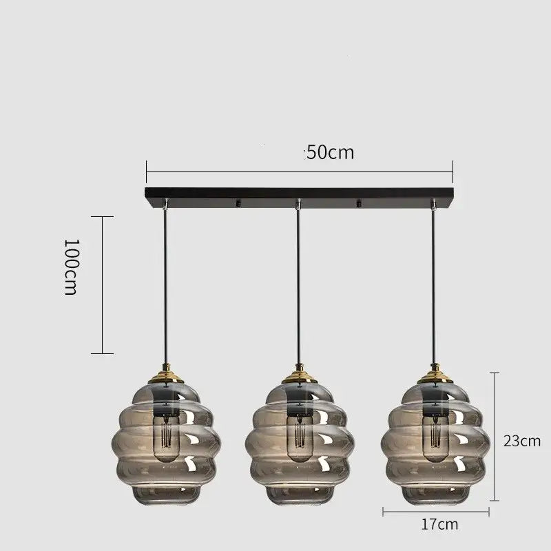 Honeycomb amber blue and gray glass pendant light for kitchen dining