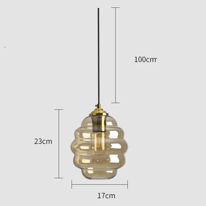 Honeycomb amber blue and gray glass pendant light for kitchen dining