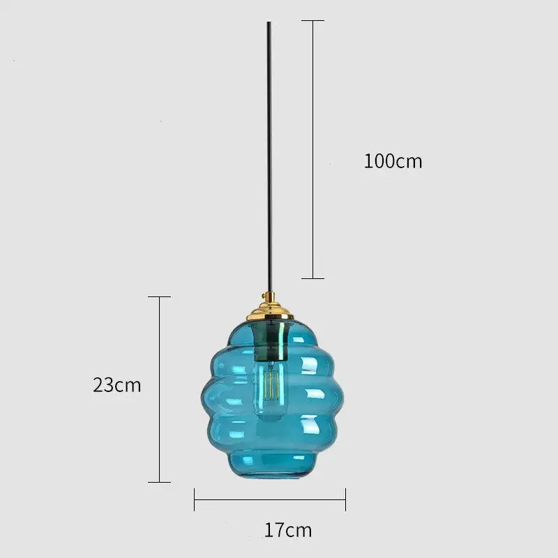 Honeycomb amber blue and gray glass pendant light for kitchen dining