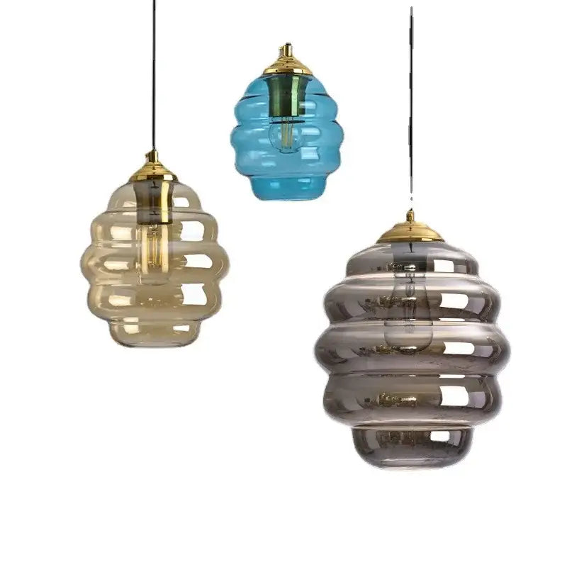 Honeycomb amber blue and gray glass pendant light for kitchen dining