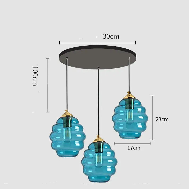 Honeycomb amber blue and gray glass pendant light for kitchen dining