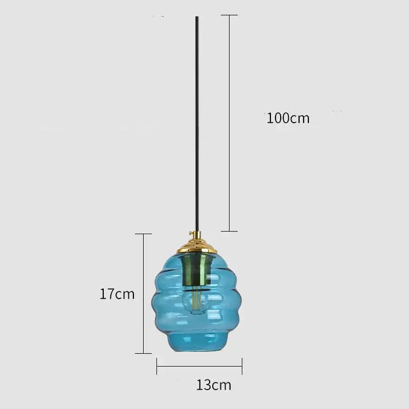 Honeycomb amber blue and gray glass pendant light for kitchen dining