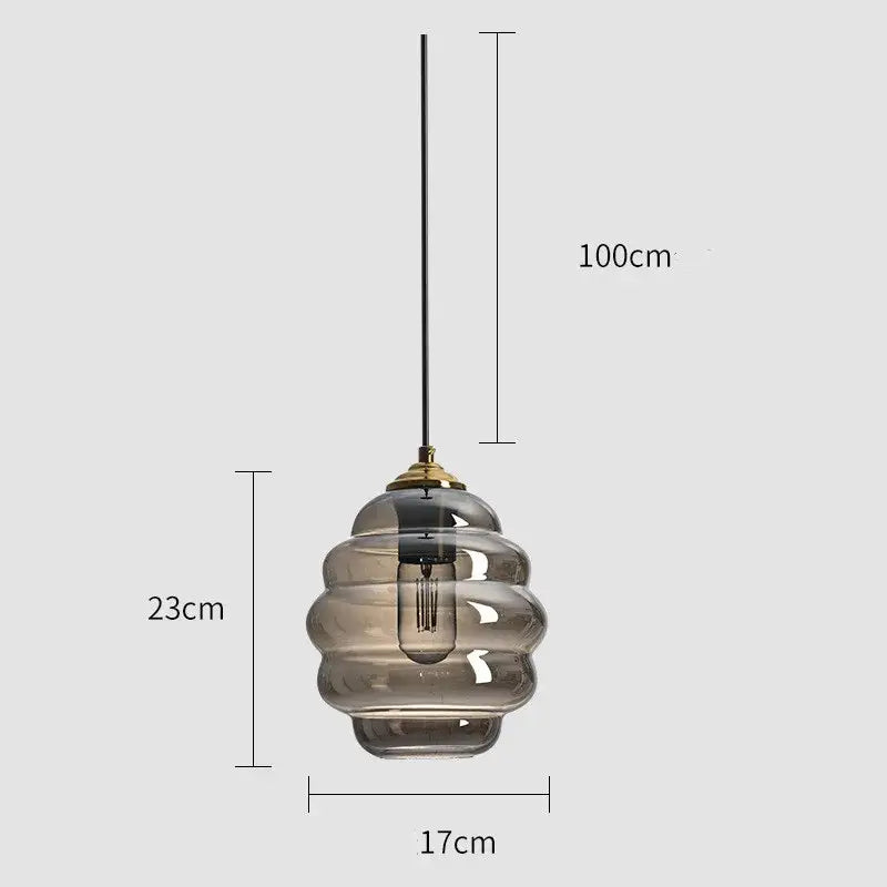 Honeycomb amber blue and gray glass pendant light for kitchen dining