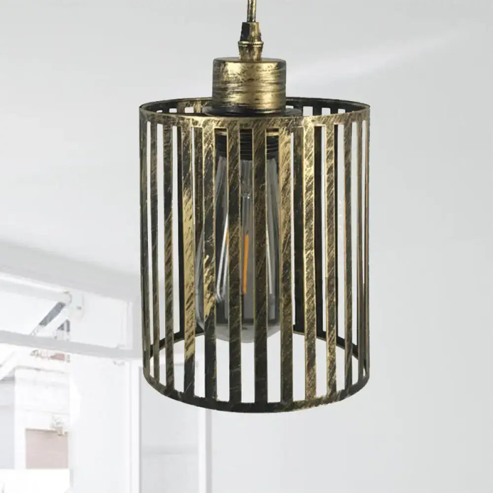 Industrial aged brass cylinder pendant ceiling light – dining room
