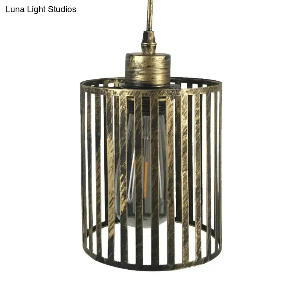 Industrial aged brass cylinder pendant ceiling light – dining room