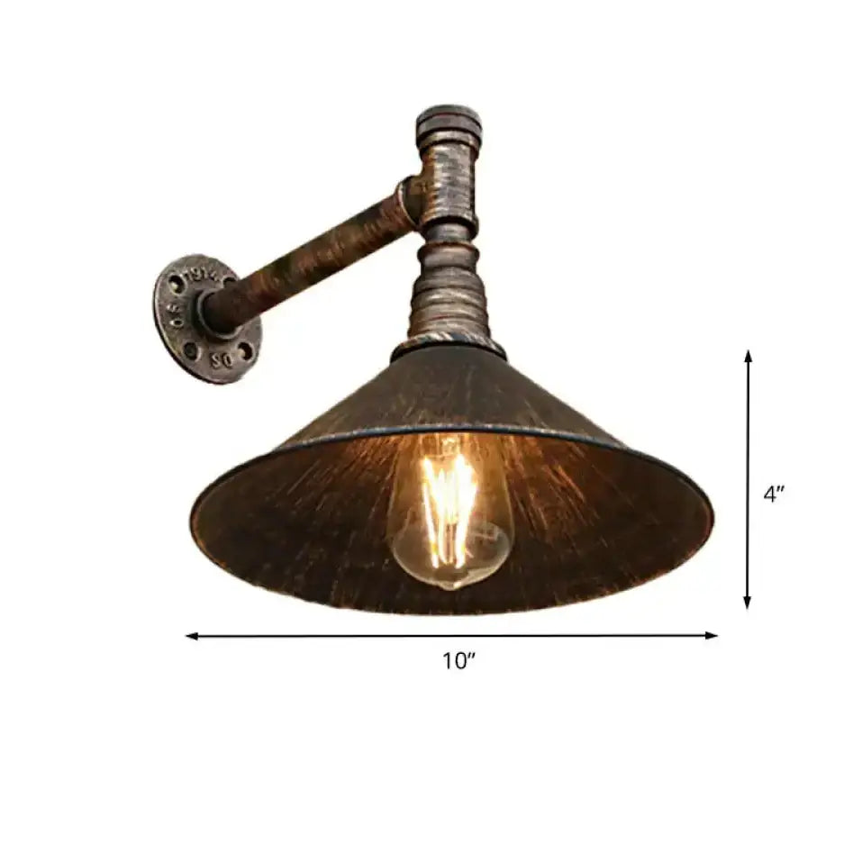 Industrial antique brass cone wall sconce dining room light