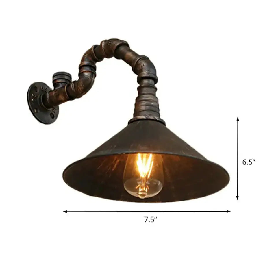 Industrial antique brass cone wall sconce dining room light
