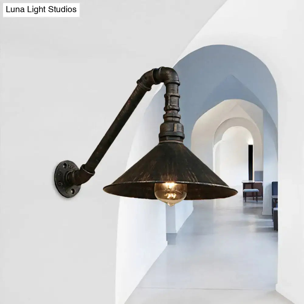 Industrial antique brass cone wall sconce dining room light