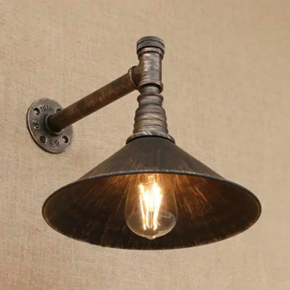 Industrial antique brass cone wall sconce dining room light