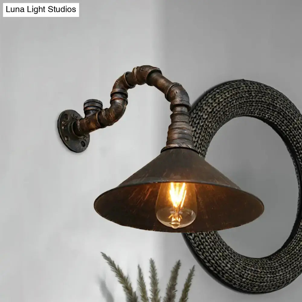 Industrial antique brass cone wall sconce dining room light