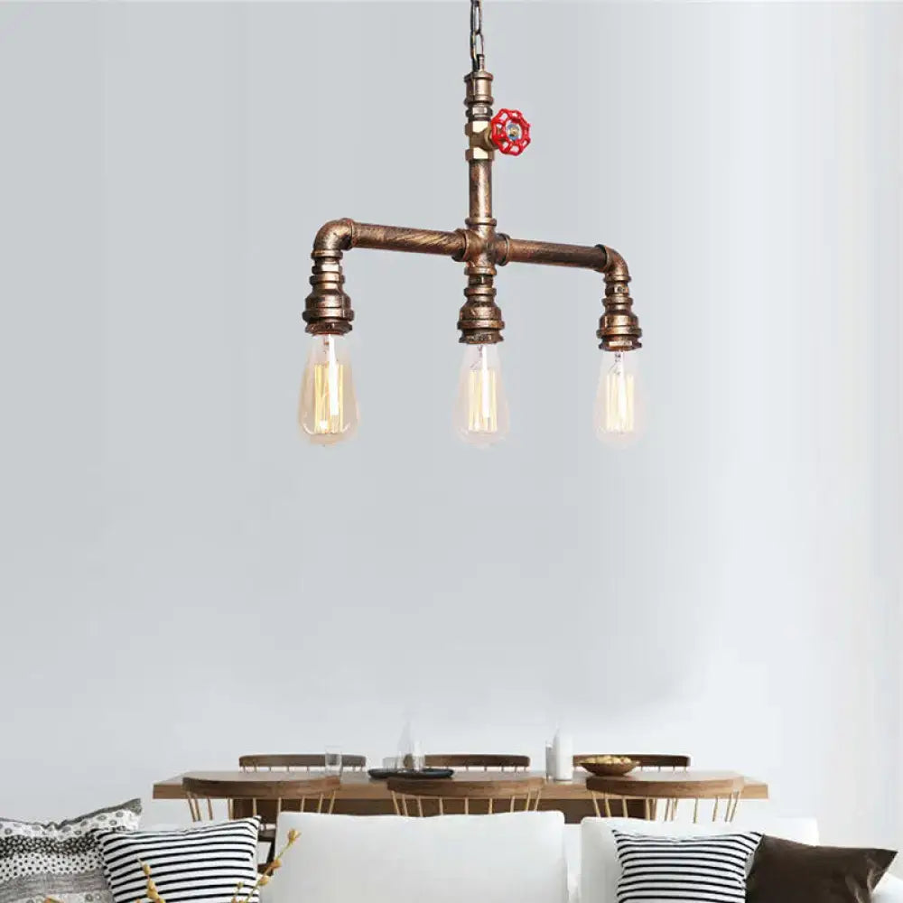 Industrial antique brass valve wheel pendant light kitchen chandelier