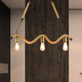 Industrial beige rope pendant with exposed bulbs for dining room
