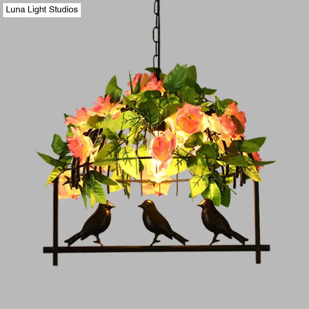 Industrial birdcage island pendant with roses – kitchen dining room