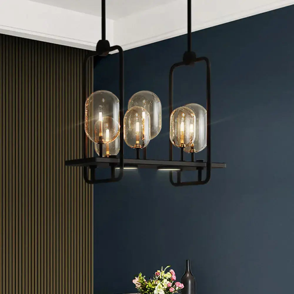 Industrial black amber glass chandelier – kitchen island lighting