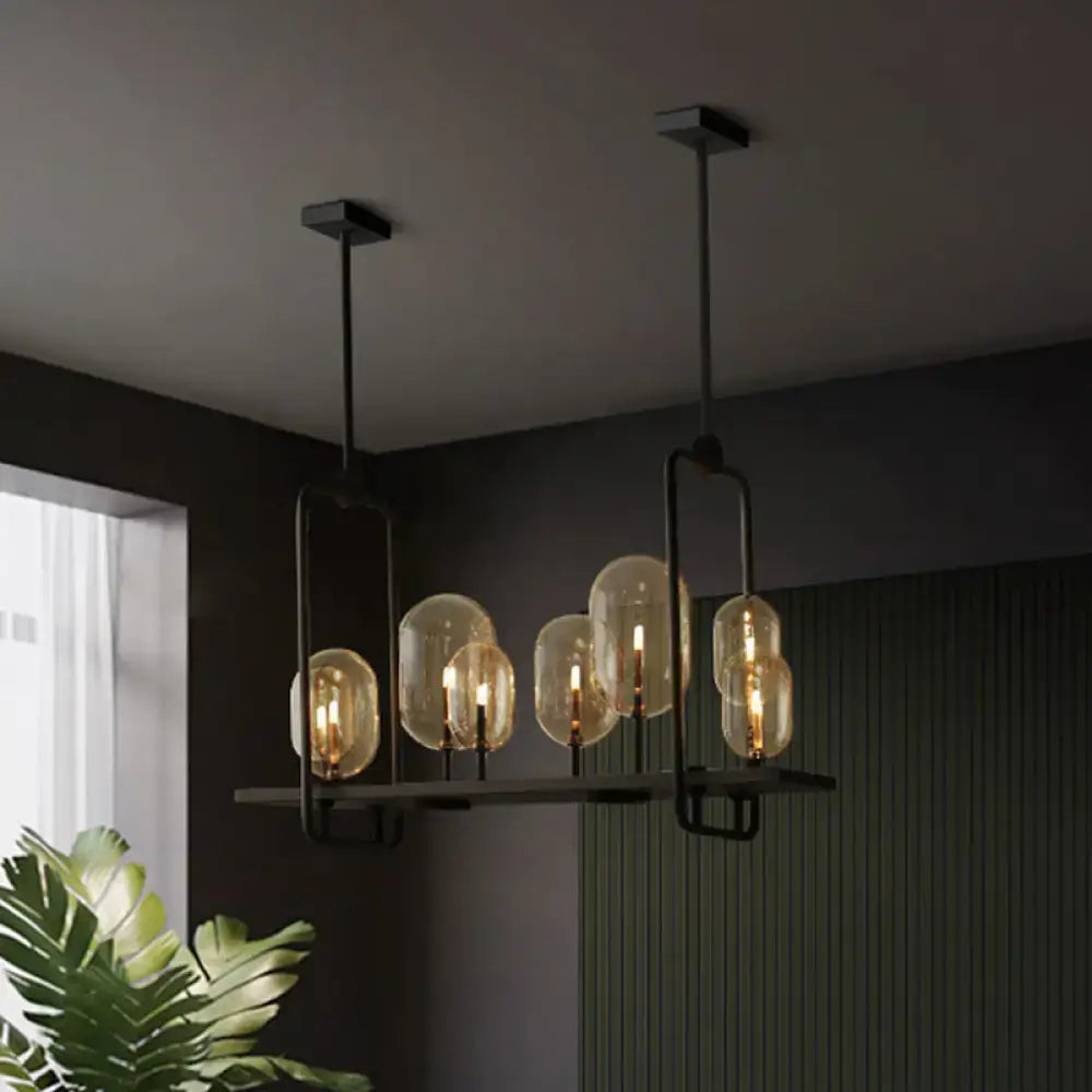 Industrial black amber glass chandelier – kitchen island lighting