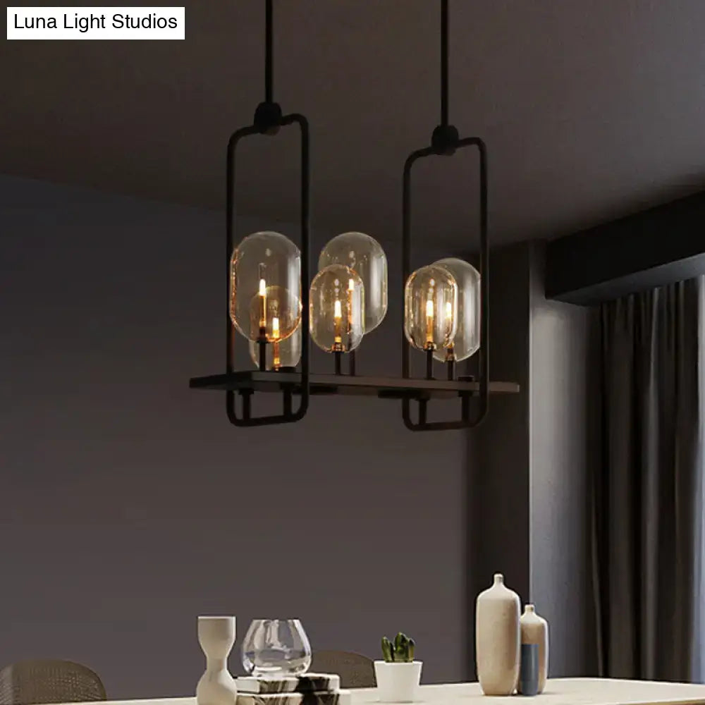 Industrial black amber glass chandelier – kitchen island lighting