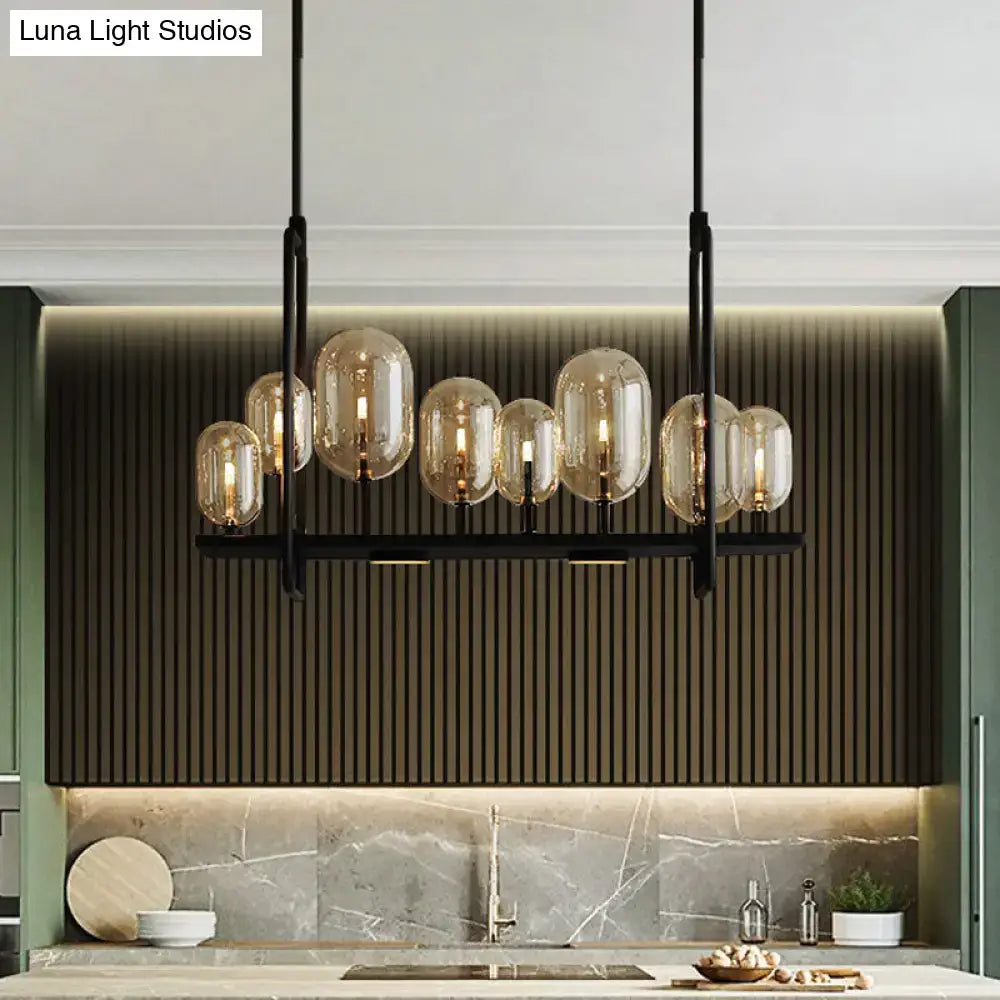 Industrial black amber glass chandelier – kitchen island lighting