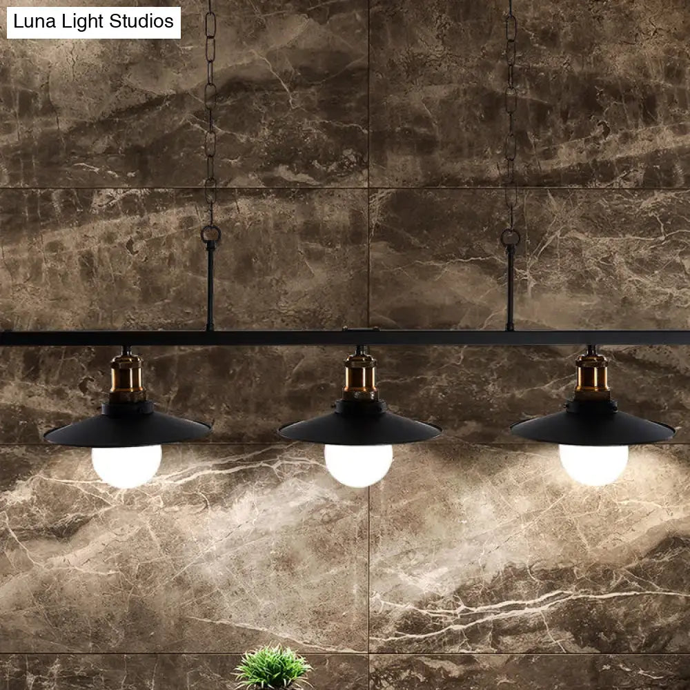 Industrial black and brass flat shade island light kitchen pendant
