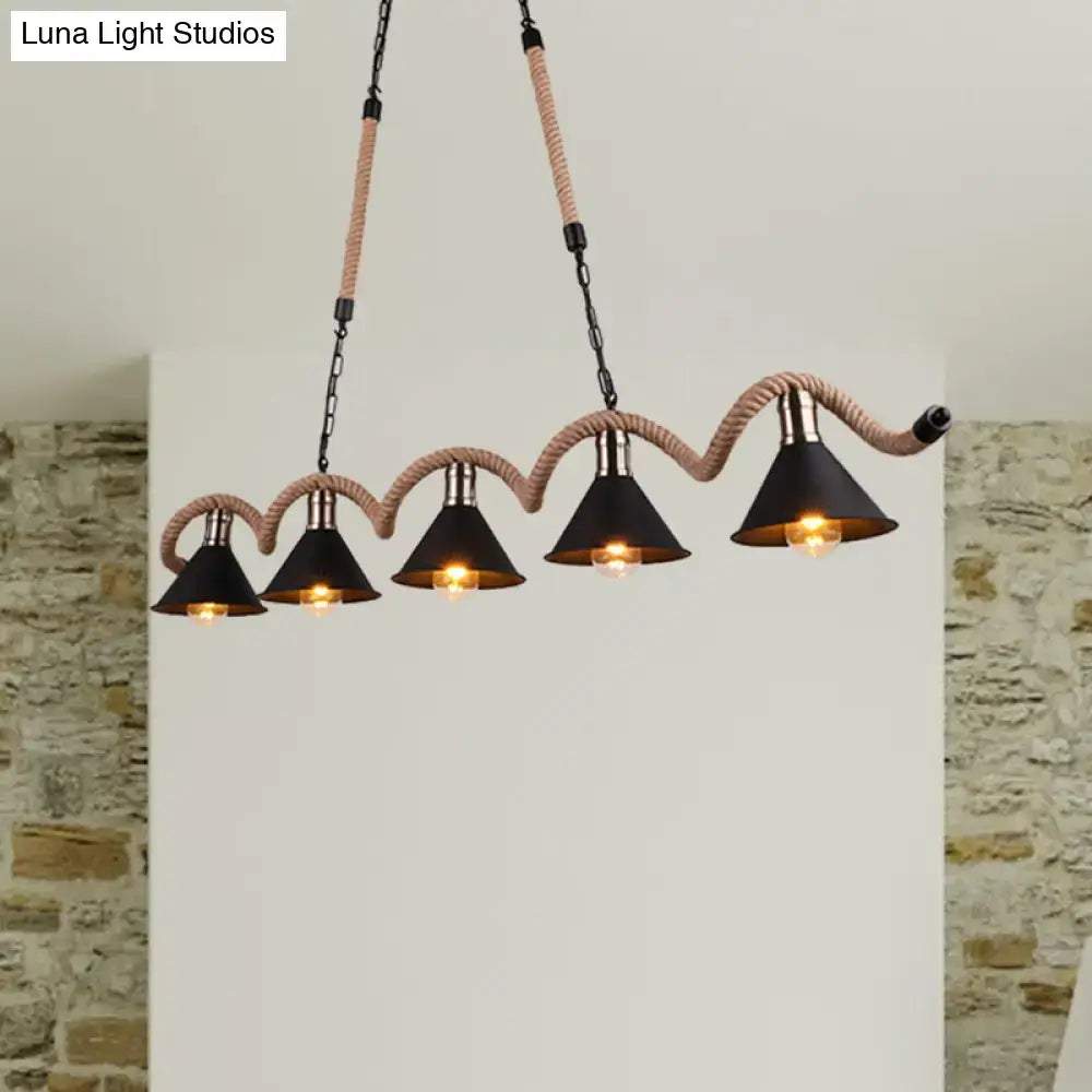 Industrial black and brass island ceiling light kitchen rope pendant