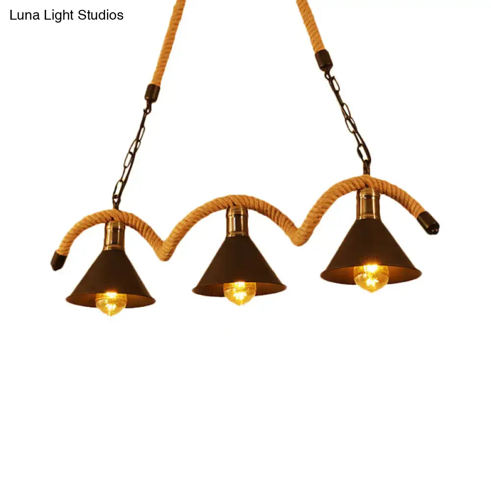 Industrial black and brass island ceiling light kitchen rope pendant