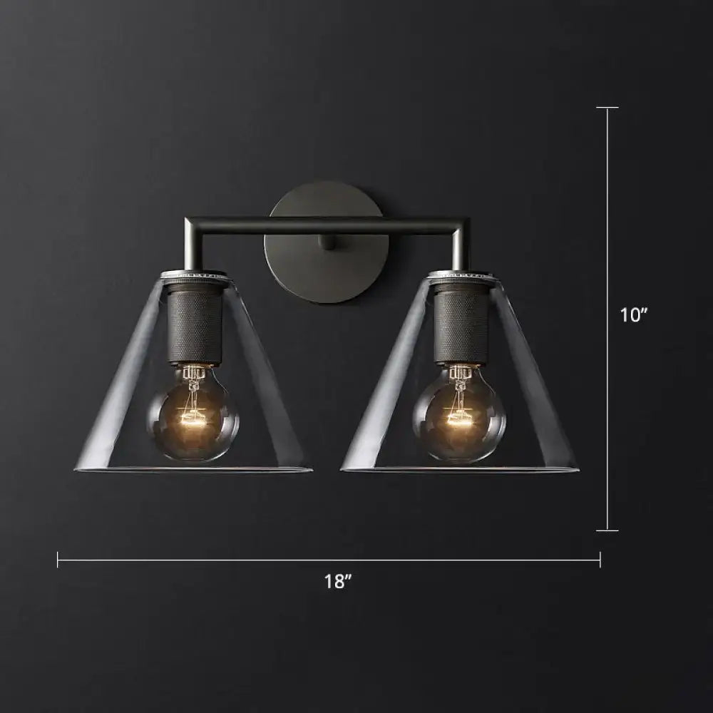 Industrial black and brass wall lamp bedroom clear glass fixture