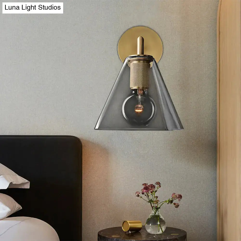 Industrial black and brass wall lamp bedroom clear glass fixture